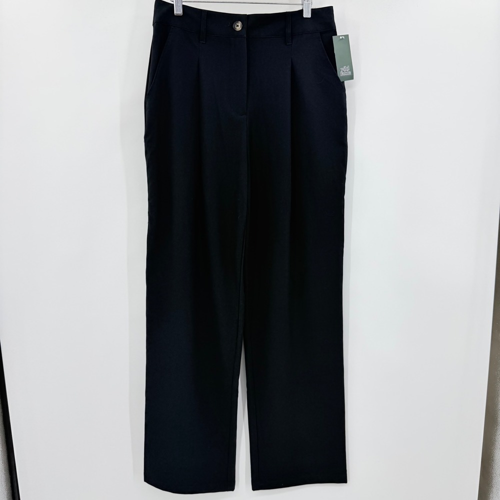 Wild Fable Womens High-Rise Pleated Wide Leg Trousers Black Size 10 NWT